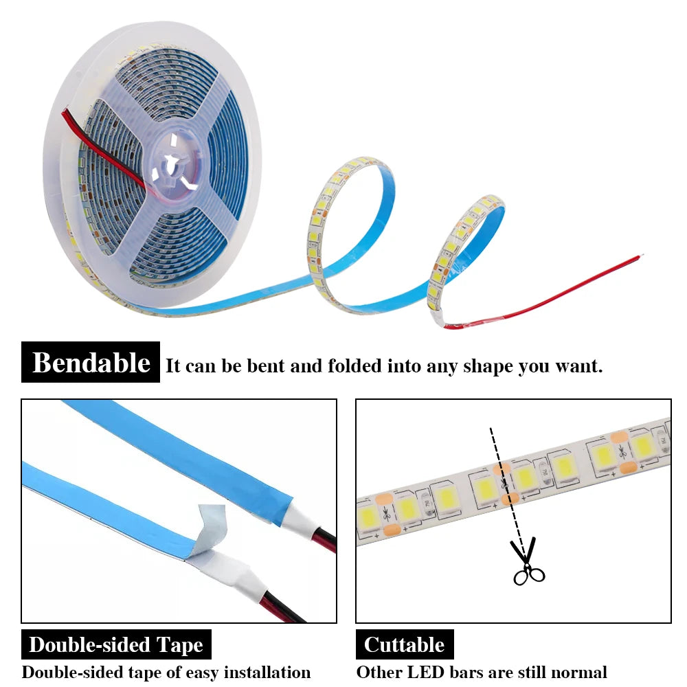 DC 12V Led Strip SMD 5050 5054 2835 Waterproof 6000K 4000K 3000K 60 120 240Leds/m Flexible LED Ribbon Tape Light Strip Lamp 5m