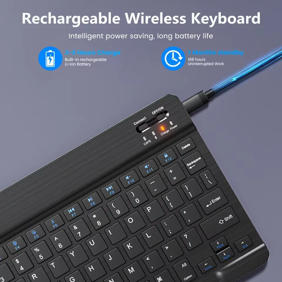 10inch Bluetooth Wireless Keyboard Rechargeable For Mobile Phones Tablet Russian Spanish French AZERT For Android ios Windows