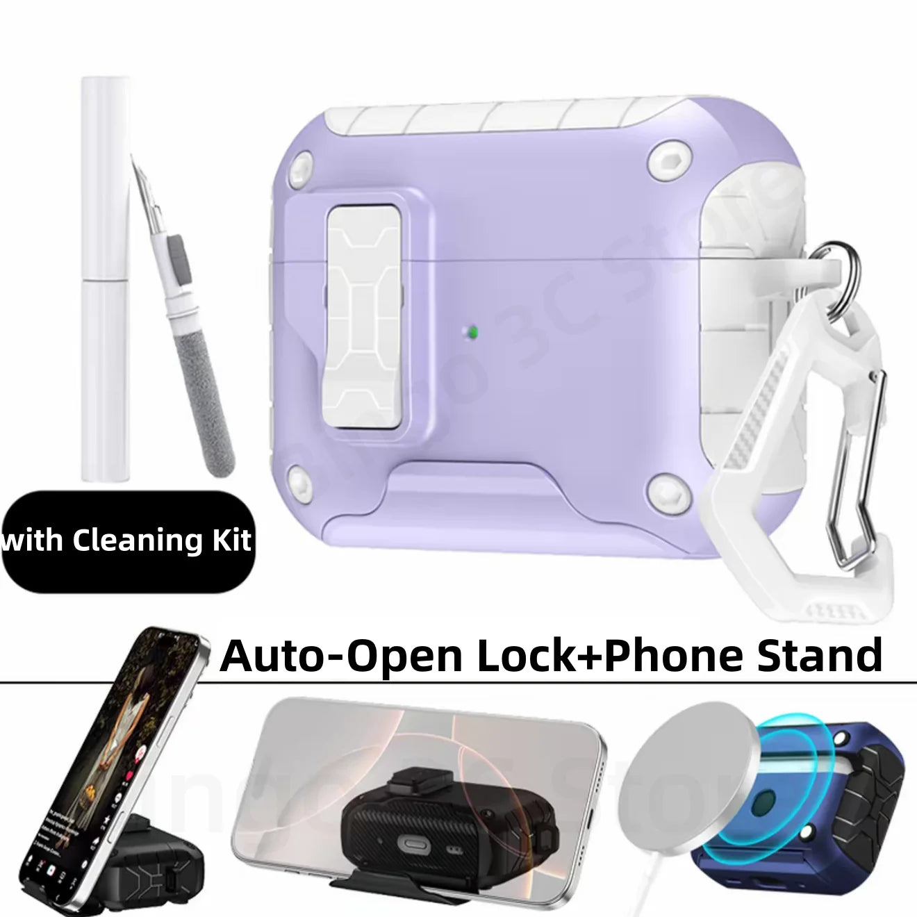 For AirPods Pro 3 (2025) Case Compatible with Magsafe Magnetic Automatic Lock with Phone Stand & Cleaning Kit For AirPods Pro 3