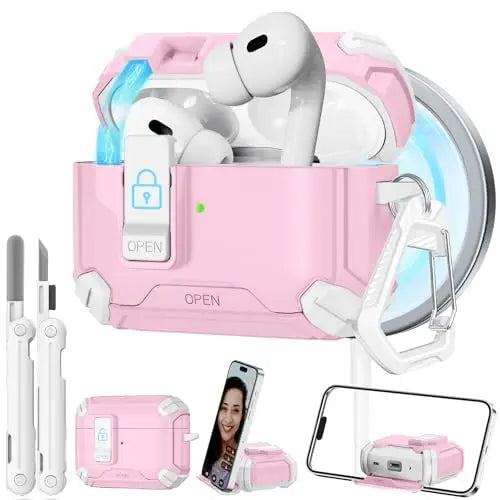 for AirPods Pro 3 Phone Stand Case Cover with Cleaning Kit Magsafe & Magnetic Auto Lock Protective Case Cover for AirPods Pro 3