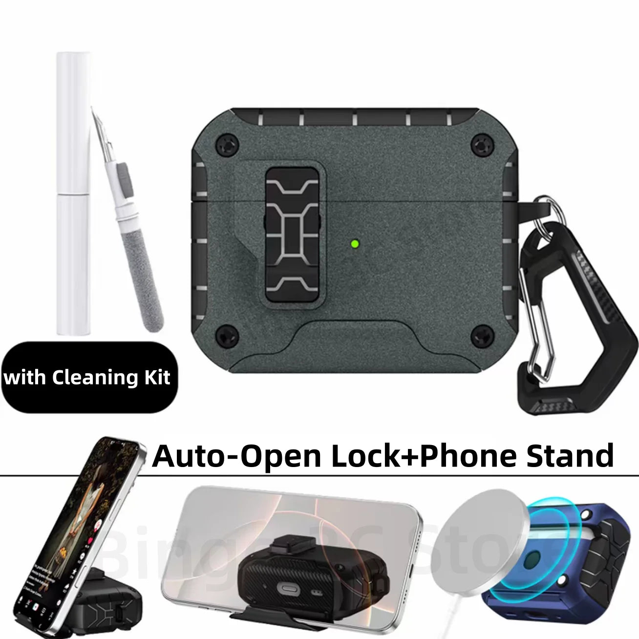 For AirPods Pro 3 (2025) Case Compatible with Magsafe Magnetic Automatic Lock with Phone Stand & Cleaning Kit For AirPods Pro 3