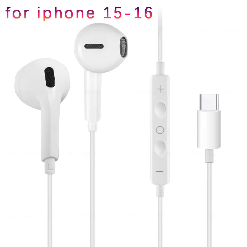 Original Wired Earphones For iPhone 15 16 14 13 12 11 Pro Max 7/8Plus X XR XS In-Ear Earbud For Lightning USB C 3.5mm Earbuds