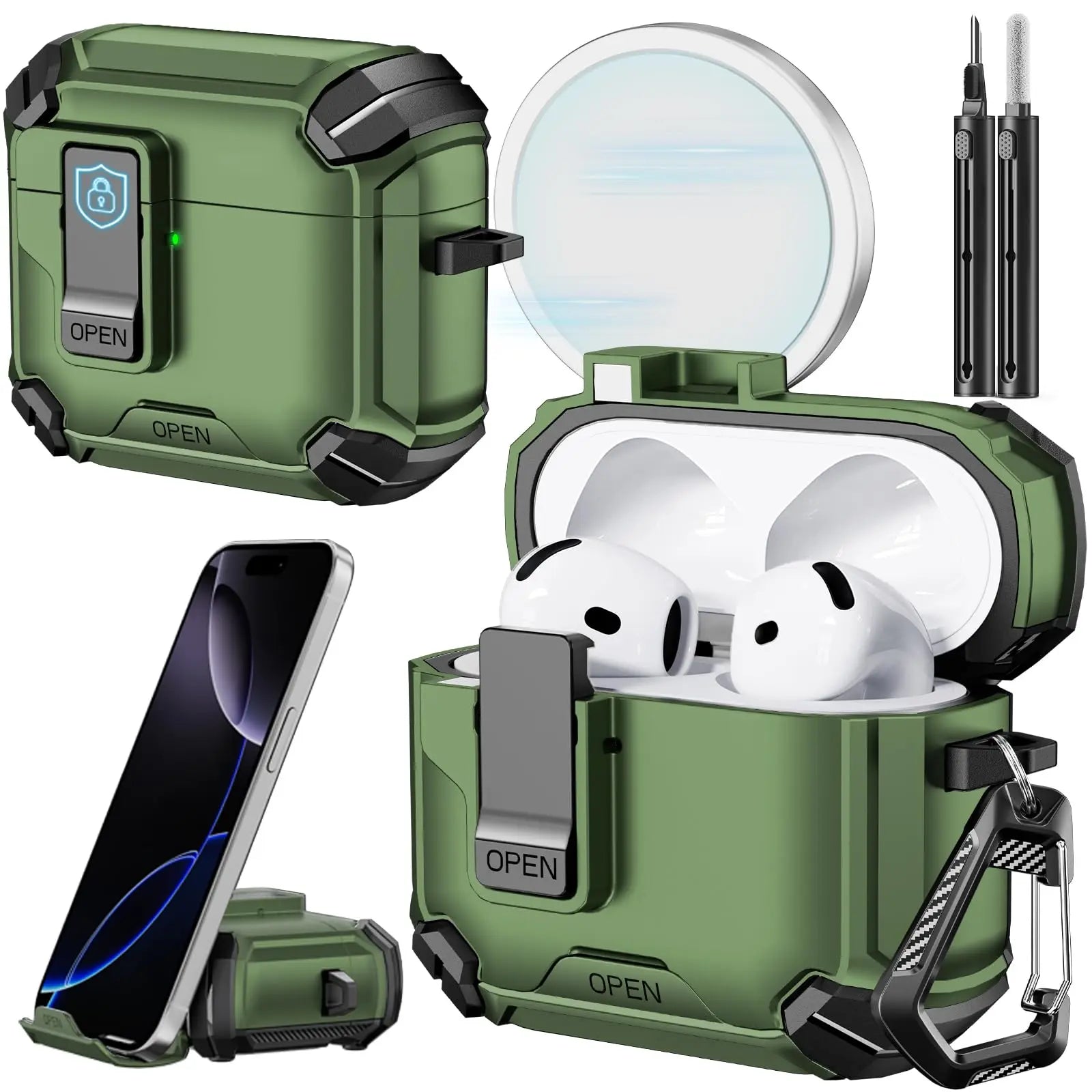 for AirPods Pro 3 Phone Stand Case Cover with Cleaning Kit Magsafe & Magnetic Auto Lock Protective Case Cover for AirPods Pro 3