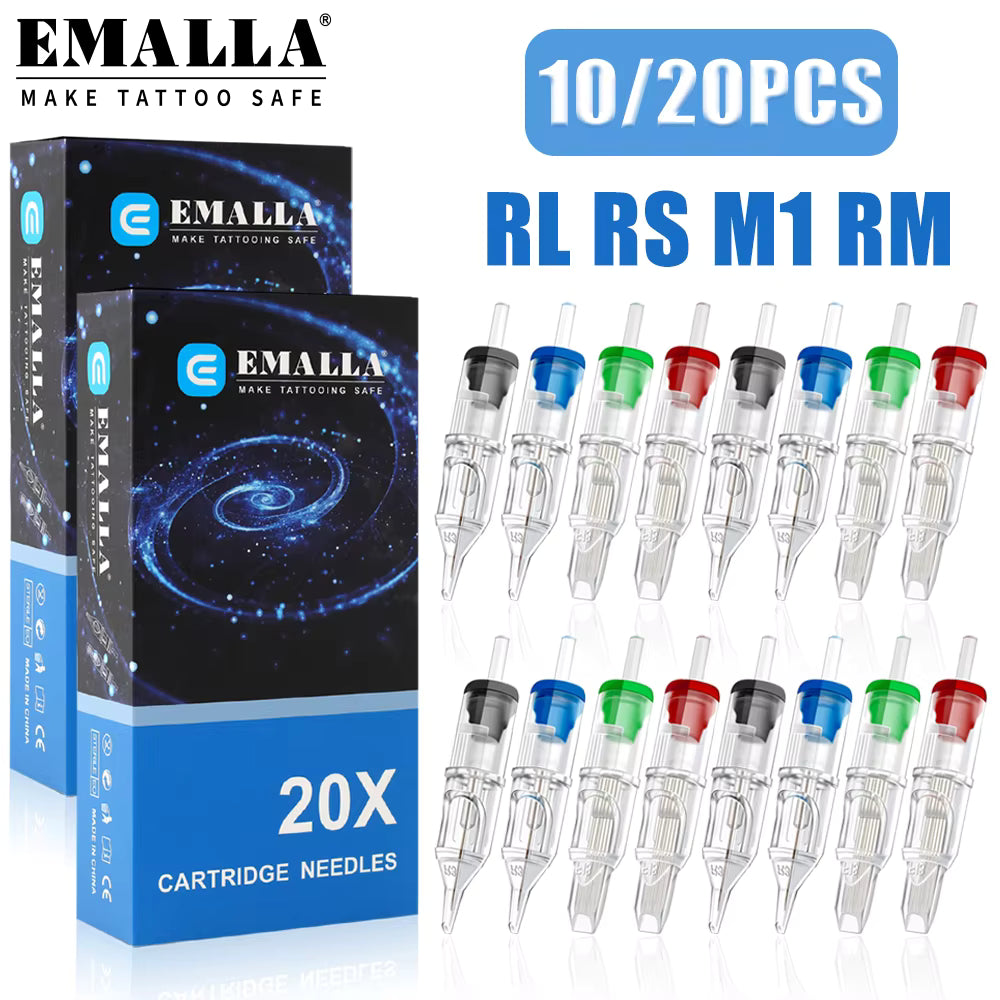 20/10PCS EMALLA Cartridge Tattoo Needles RL RS M1 RM Disposable Sterilized Safety Cartridge Needle for Rotary Tattoo Machine Pen