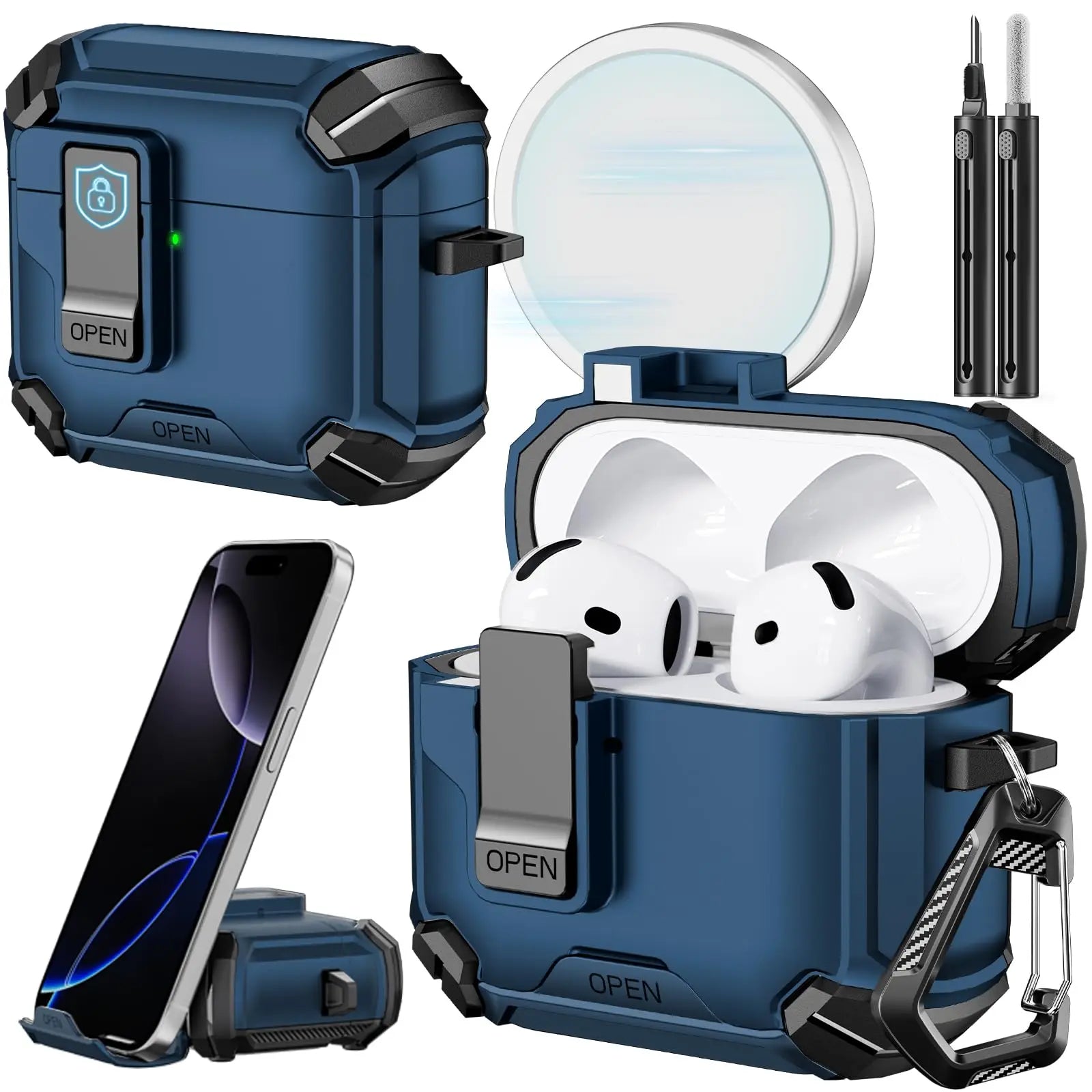 for AirPods Pro 3 Phone Stand Case Cover with Cleaning Kit Magsafe & Magnetic Auto Lock Protective Case Cover for AirPods Pro 3