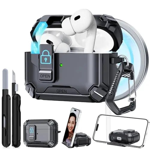 for AirPods Pro 3 Phone Stand Case Cover with Cleaning Kit Magsafe & Magnetic Auto Lock Protective Case Cover for AirPods Pro 3