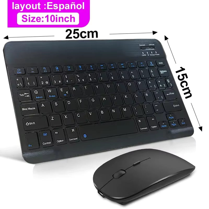 10inch Bluetooth Wireless Keyboard Rechargeable For Mobile Phones Tablet Russian Spanish French AZERT For Android ios Windows