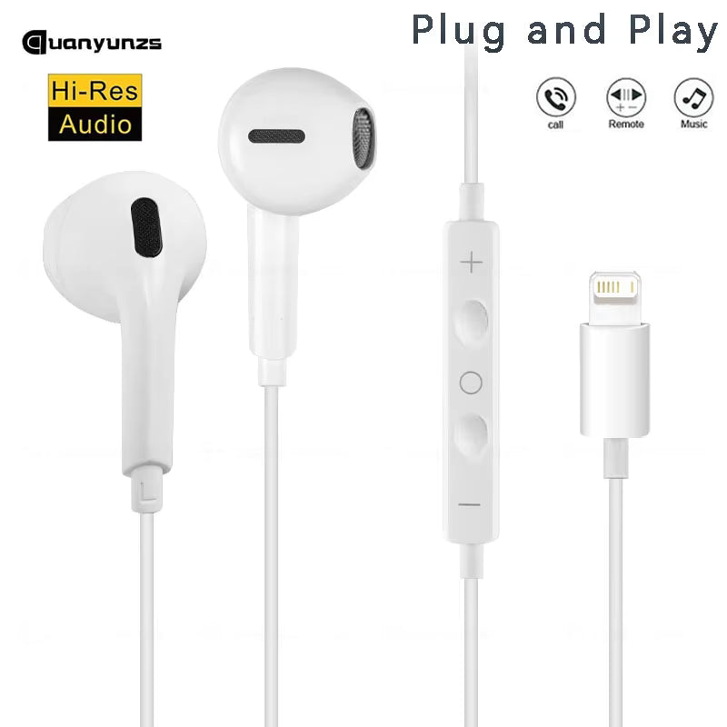 Original Wired Earphones For iPhone 15 16 14 13 12 11 Pro Max 7/8Plus X XR XS In-Ear Earbud For Lightning USB C 3.5mm Earbuds
