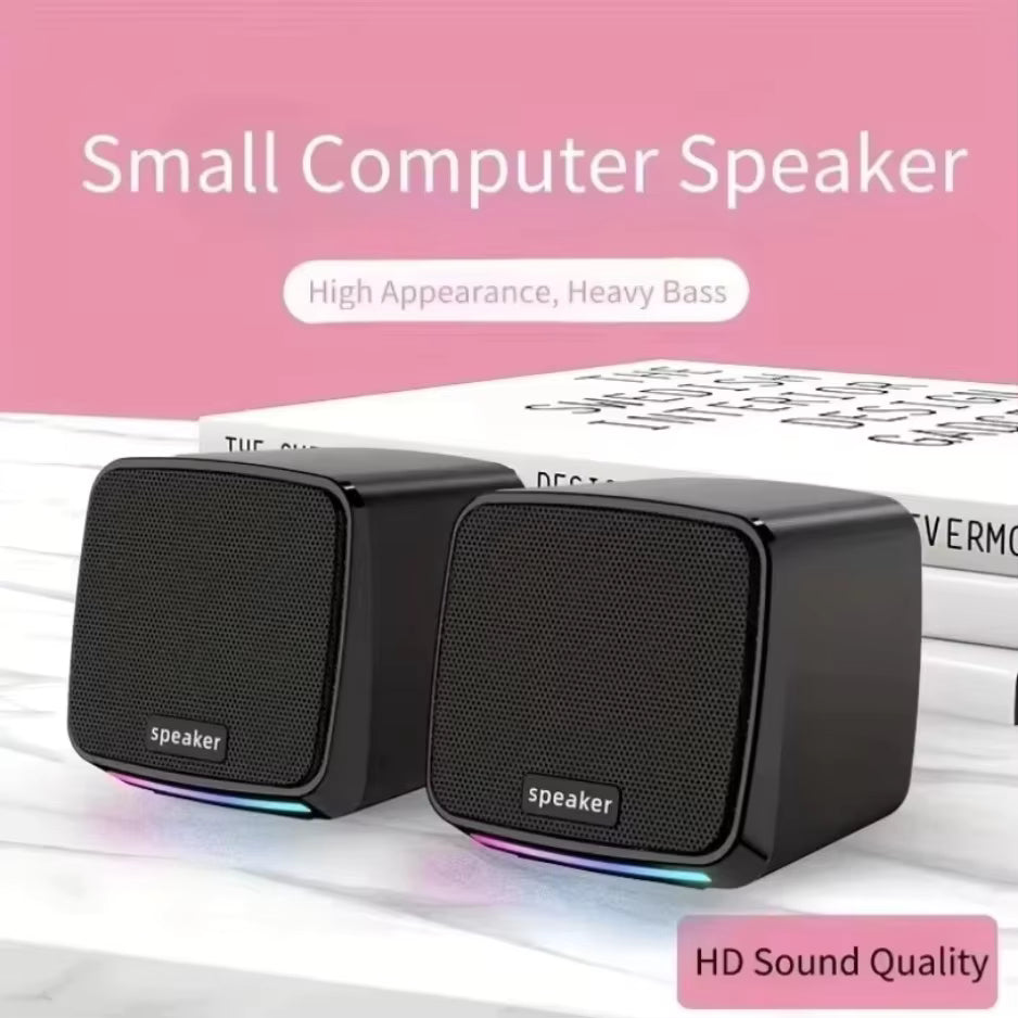 Stereo Sound Mini Speakers With Cool Lights Computer Speakers USB Powered 3.5mm Portable Speakers for Computer Laptop and iPad