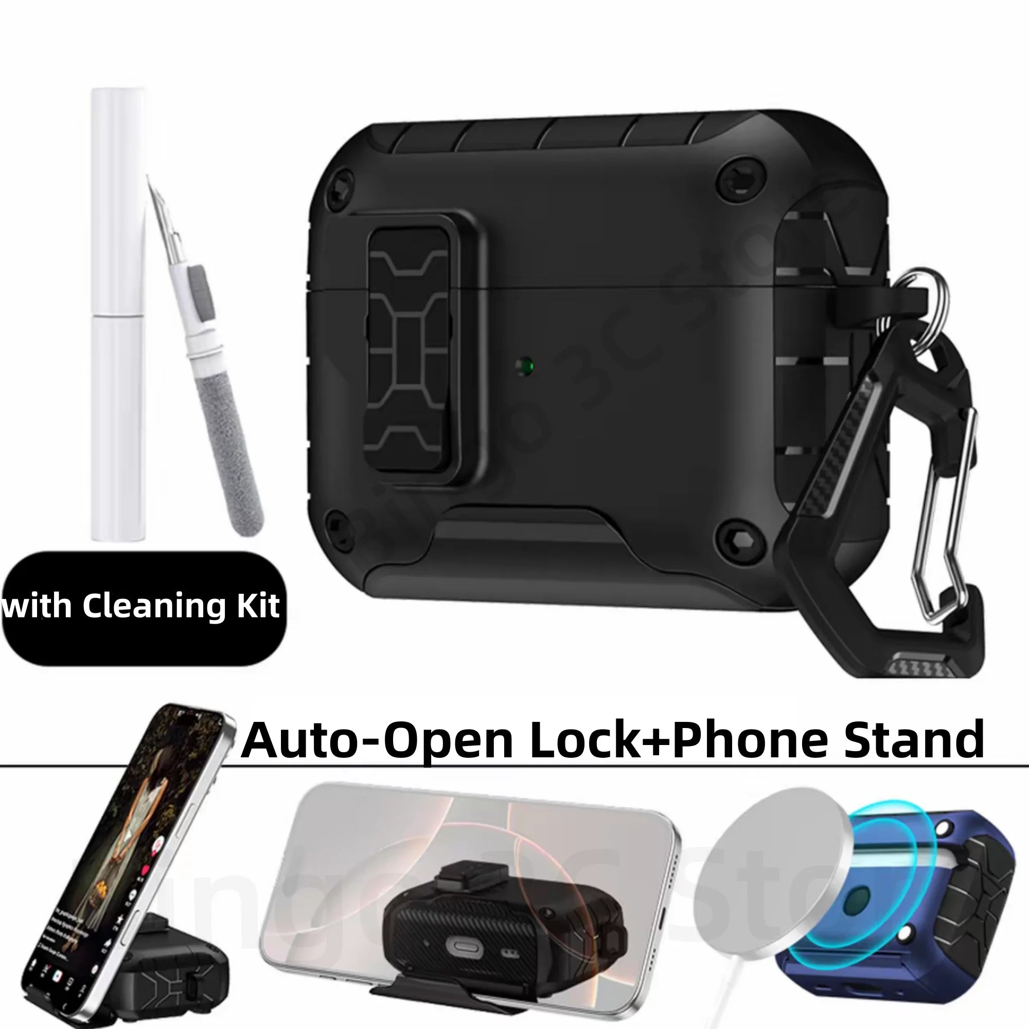 For AirPods Pro 3 (2025) Case Compatible with Magsafe Magnetic Automatic Lock with Phone Stand & Cleaning Kit For AirPods Pro 3