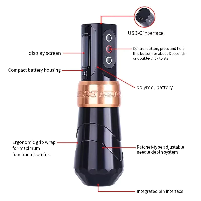 FLUK MAX Tattoo Machine  Pen 2400mAh Battery 3.5mm/4.0mm Stroke Coreless Motor Lithium Battery Pen Machine For Tattoo Artists