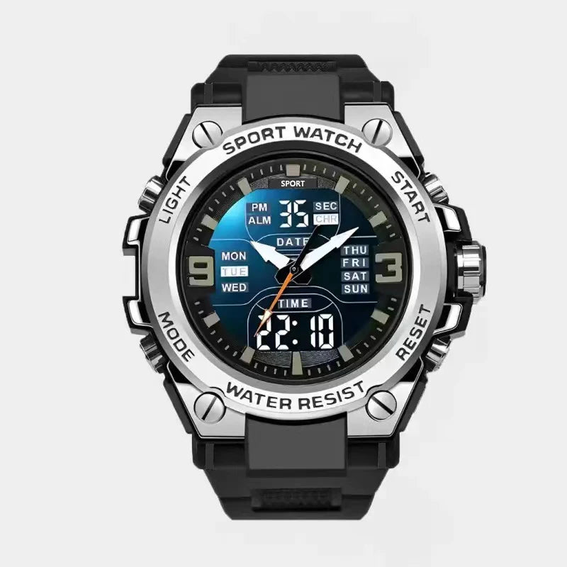 New high-end luxury men's and young students' quartz electronic dual movement waterproof night light multifunctional steel alloy