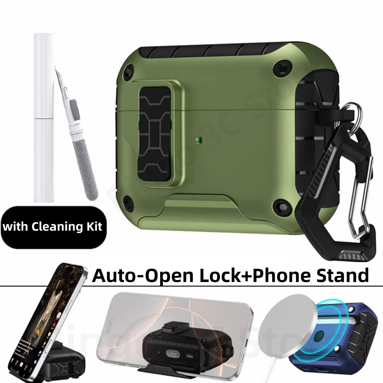 For AirPods Pro 3 (2025) Case Compatible with Magsafe Magnetic Automatic Lock with Phone Stand & Cleaning Kit For AirPods Pro 3