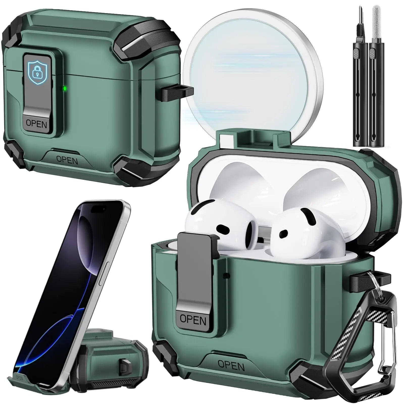 for AirPods Pro 3 Phone Stand Case Cover with Cleaning Kit Magsafe & Magnetic Auto Lock Protective Case Cover for AirPods Pro 3