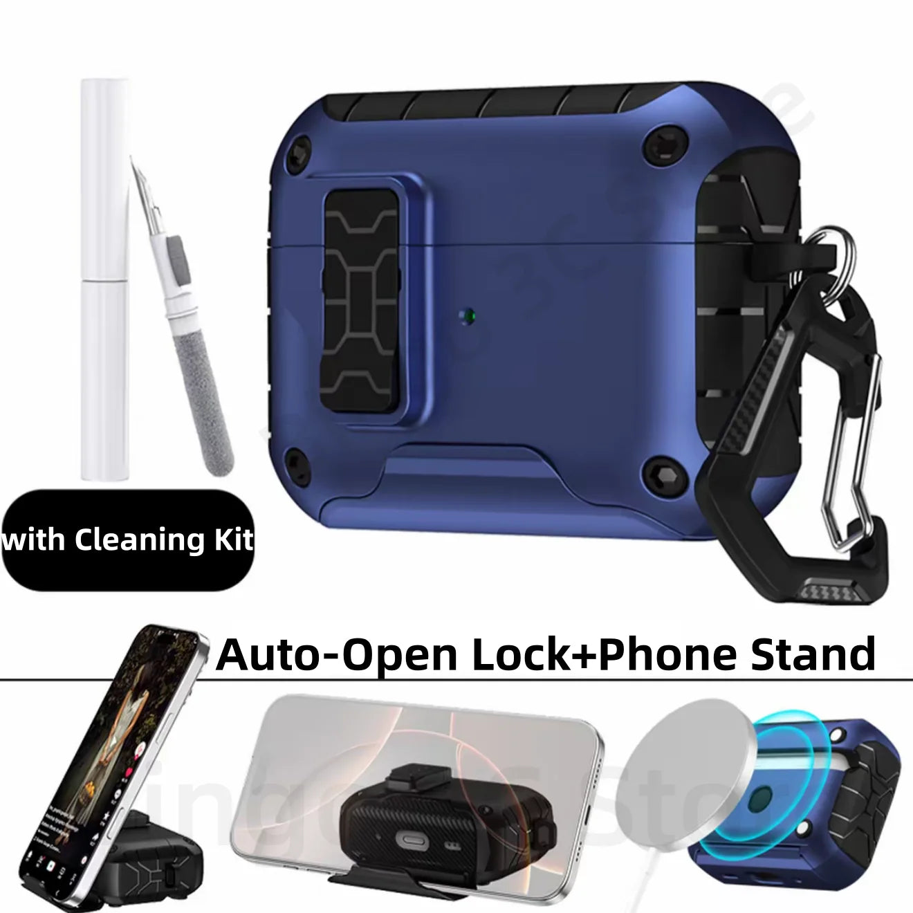 For AirPods Pro 3 (2025) Case Compatible with Magsafe Magnetic Automatic Lock with Phone Stand & Cleaning Kit For AirPods Pro 3