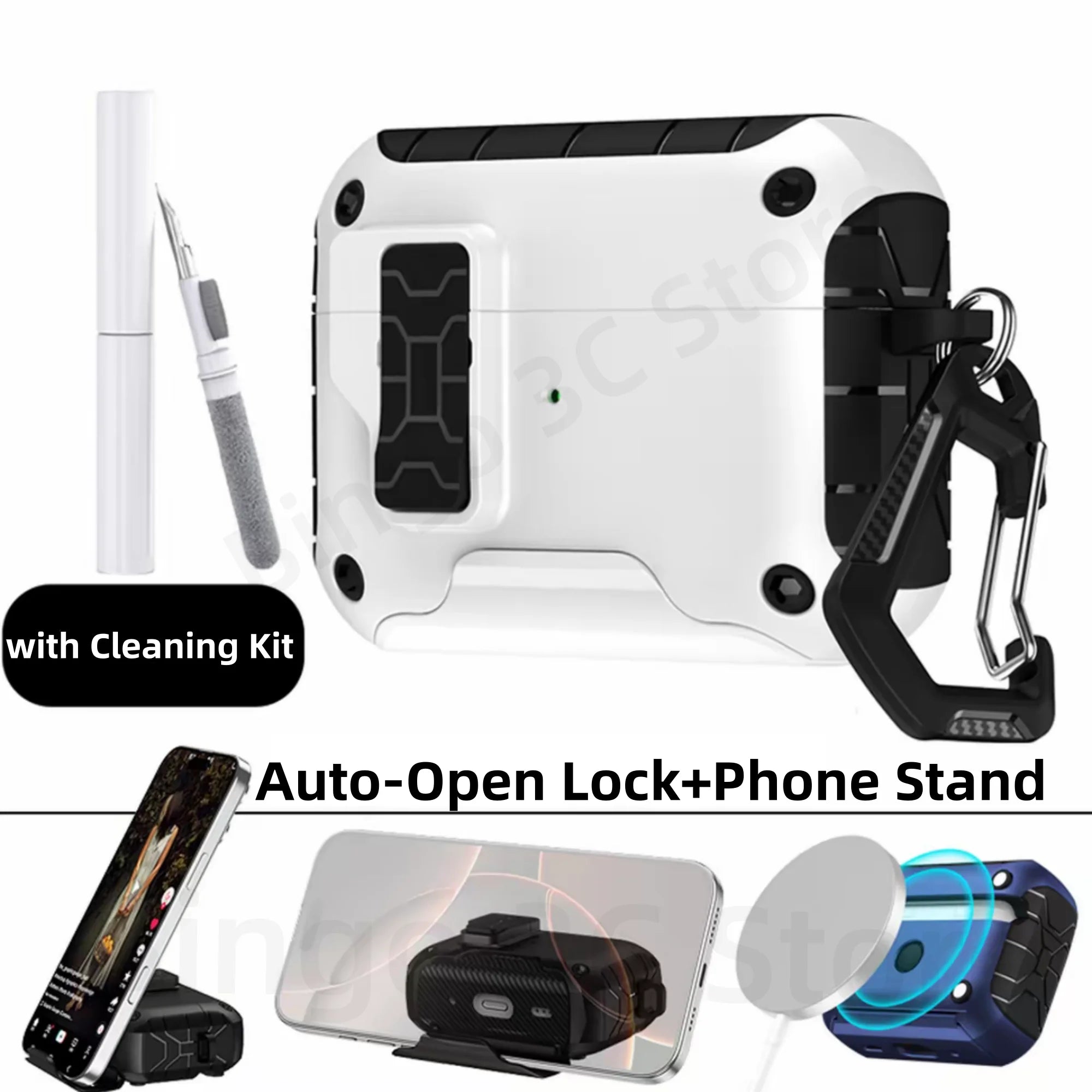 For AirPods Pro 3 (2025) Case Compatible with Magsafe Magnetic Automatic Lock with Phone Stand & Cleaning Kit For AirPods Pro 3