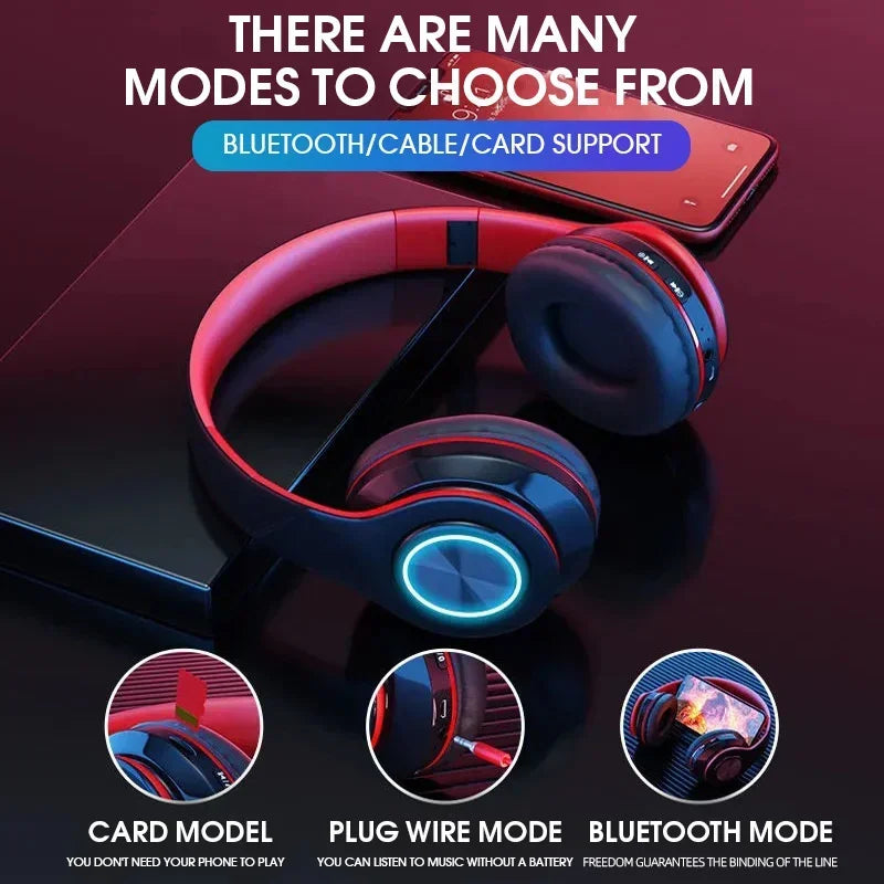 Foldable Bluetooth Headsets  Wireless Headphones With Mic Stereo Earphone Support TF Card FM For Xiaomi Iphone Sumsamg Phone