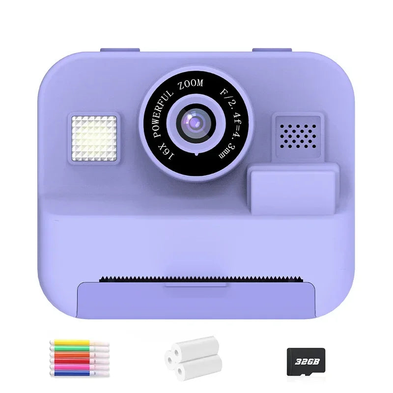 Digital Children Camera, Instant Print and Video Recording, with 32G Card and Thermal Printing, Kids Educational Toy Gift