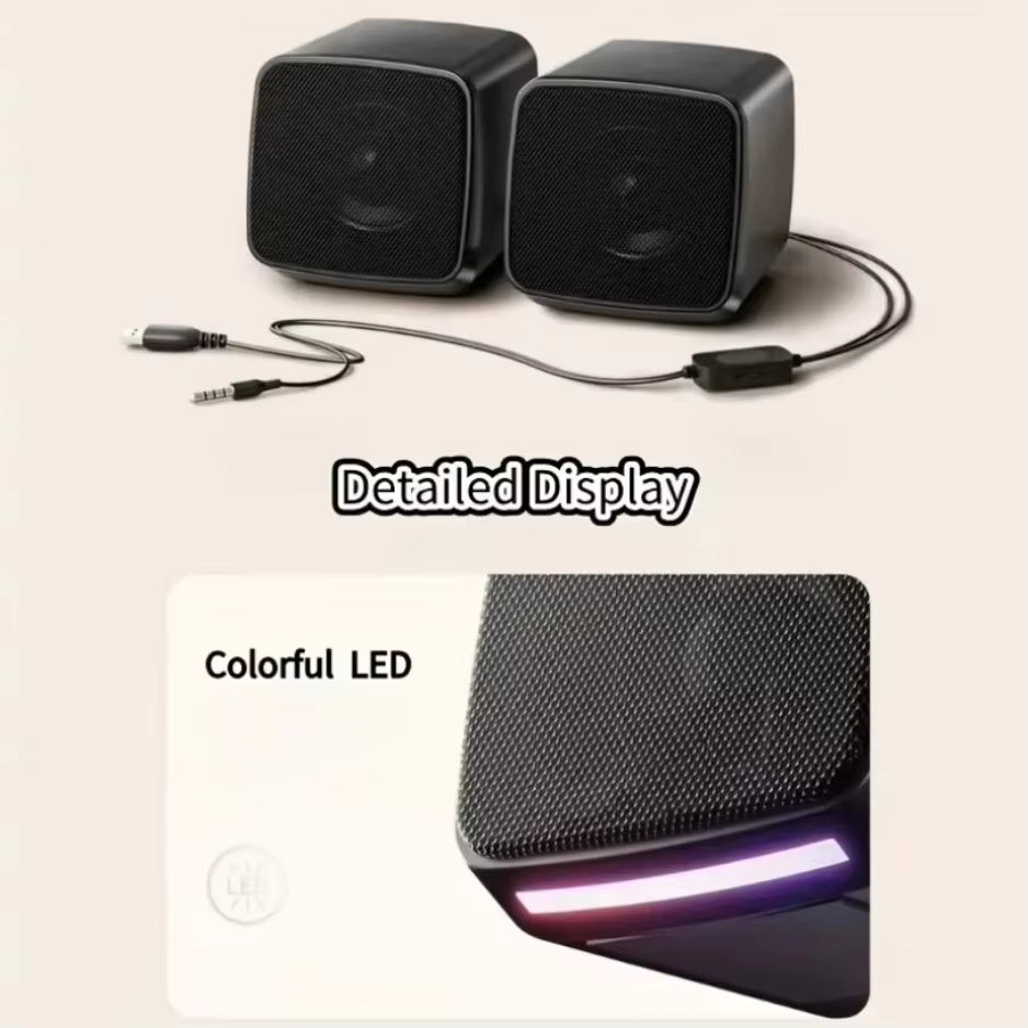 Stereo Sound Mini Speakers With Cool Lights Computer Speakers USB Powered 3.5mm Portable Speakers for Computer Laptop and iPad
