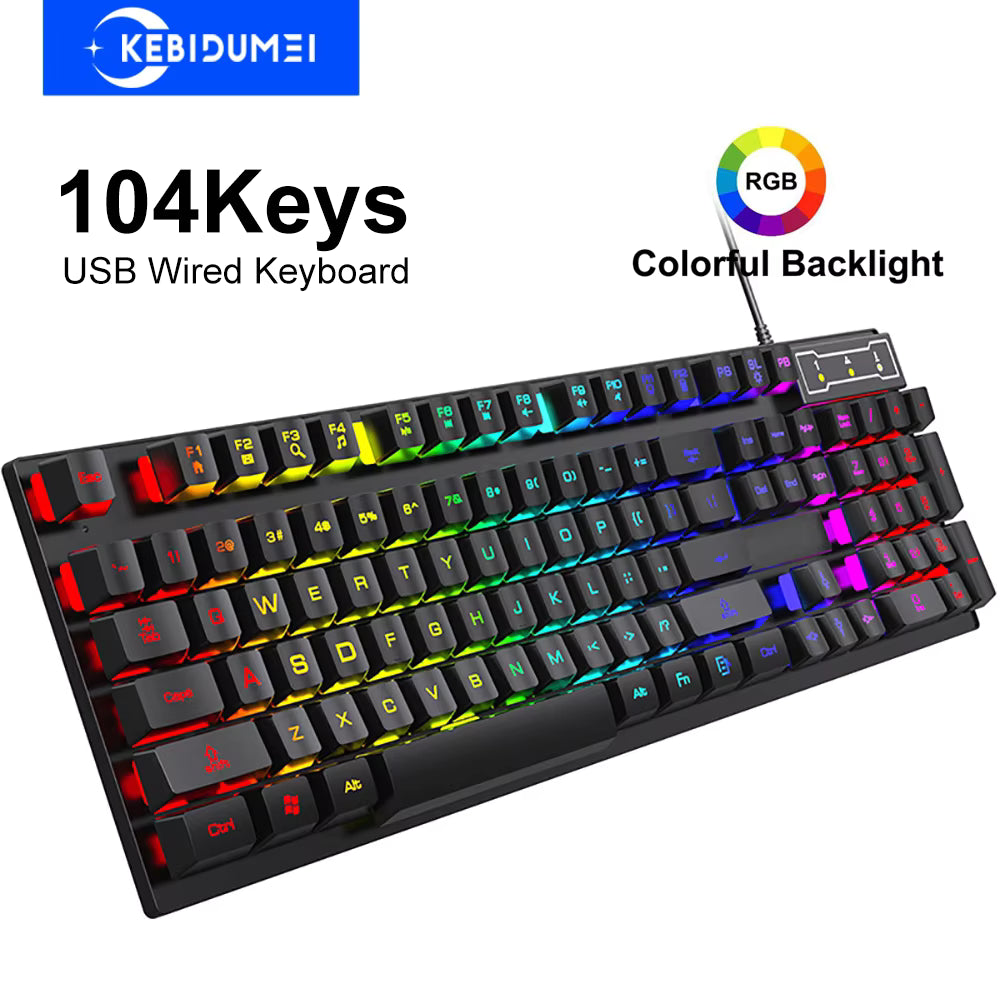 104 Keys Wired Keyboard RGB Colorful Gaming Keyboard Mechanical Feel keyboard Standard Keyboard for Windows Laptop Computer