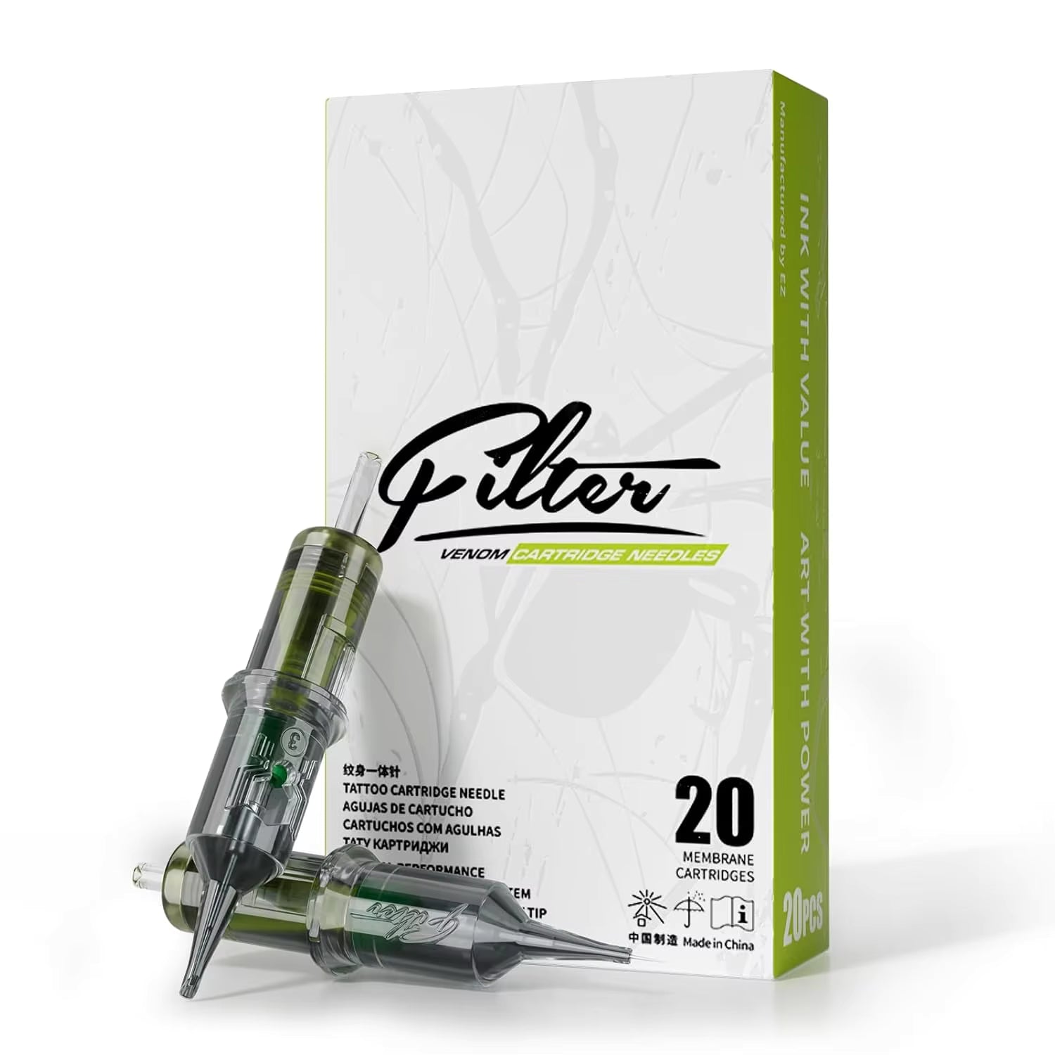 20/50pcs EZ Filter Venom Cartridge Disposable Tattoo Needles RL/RS/RM/M1 Membrane Professional Sterilized Safety for Tattoo Gun