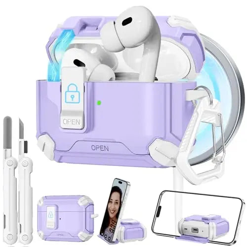 for AirPods Pro 3 Phone Stand Case Cover with Cleaning Kit Magsafe & Magnetic Auto Lock Protective Case Cover for AirPods Pro 3