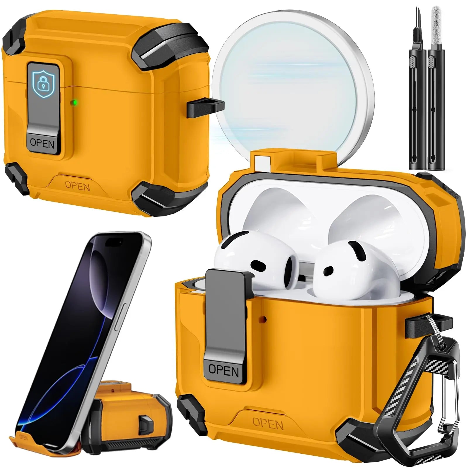 for AirPods Pro 3 Phone Stand Case Cover with Cleaning Kit Magsafe & Magnetic Auto Lock Protective Case Cover for AirPods Pro 3