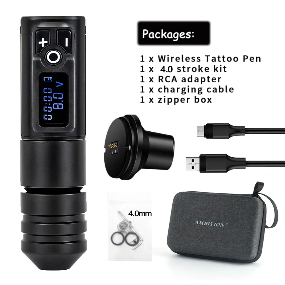 Ambition Ninja Pro Wireless Tattoo Machine Portable Battery Rotary Pen Capacity 2400mah Strong Coreless Motor for Artist Body