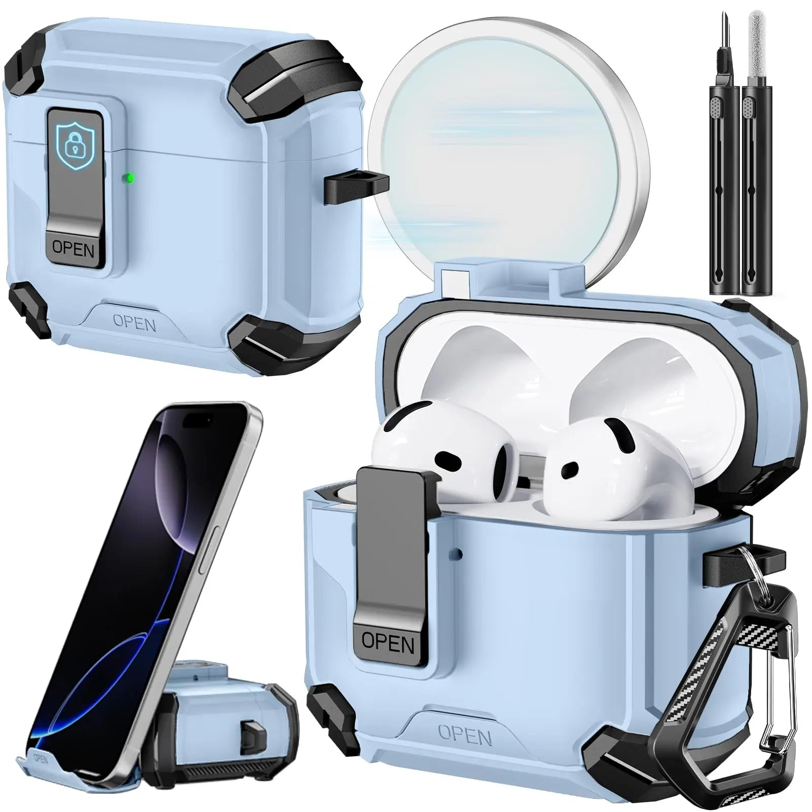 for AirPods Pro 3 Phone Stand Case Cover with Cleaning Kit Magsafe & Magnetic Auto Lock Protective Case Cover for AirPods Pro 3